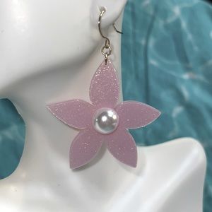 #125✅ pink glitter flower earrings